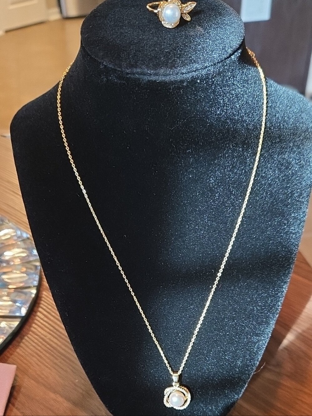 Gold Freshwater Pearl Pendant Necklace And Ring Set